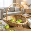Handwoven Rattan Storage Basket with Handle Rattan Basket Store Sundries Container for Fruit Vegetables