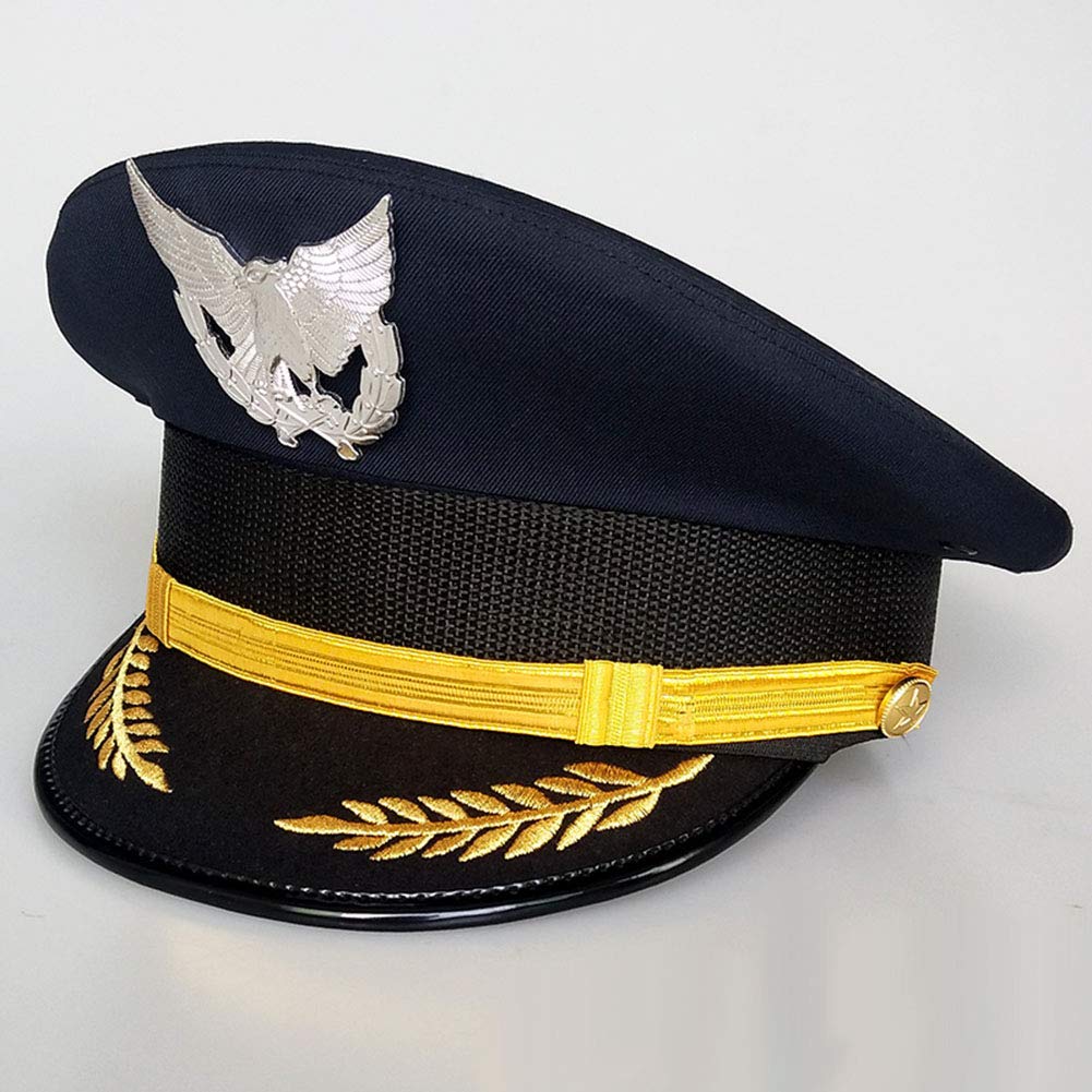 Cappello da Pilota con Distintivo Aquila Accessorio Costume per Uniforme Primo Capitano Forniture Eventi Cappello con Circonferenza Testa Dorata Ricamo [cnstone], Bambini,