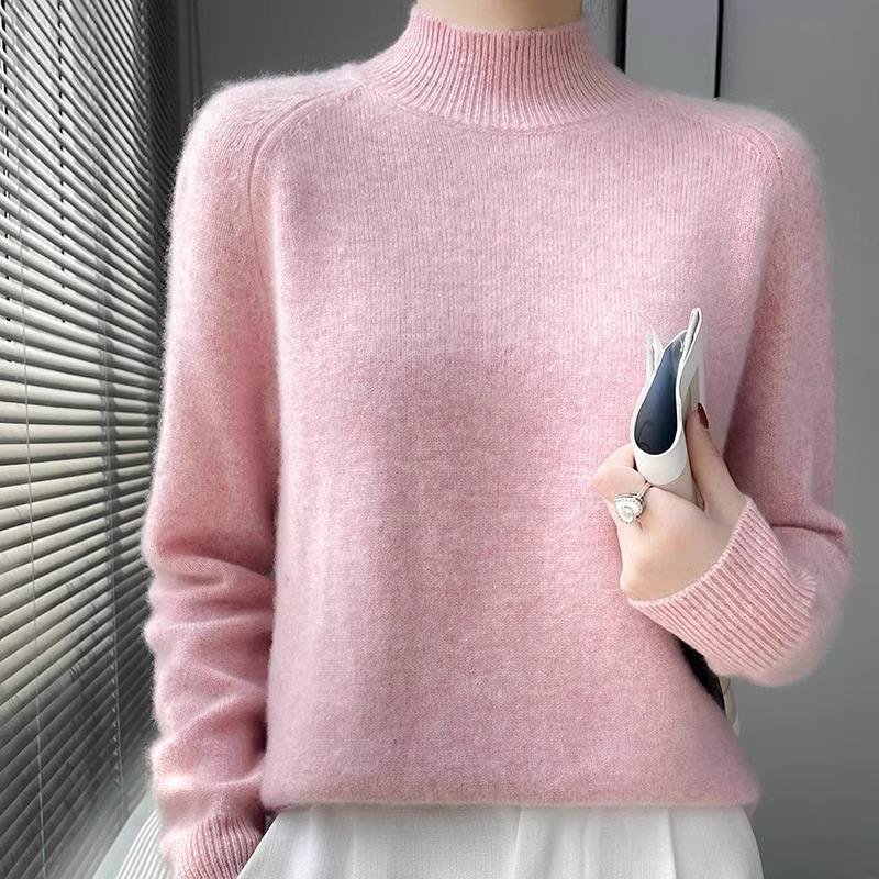 Women's Round Neck Double-Ply Pure Wool Sweater - Thickened Plus Size Solid Color Cashmere Knit Pullover