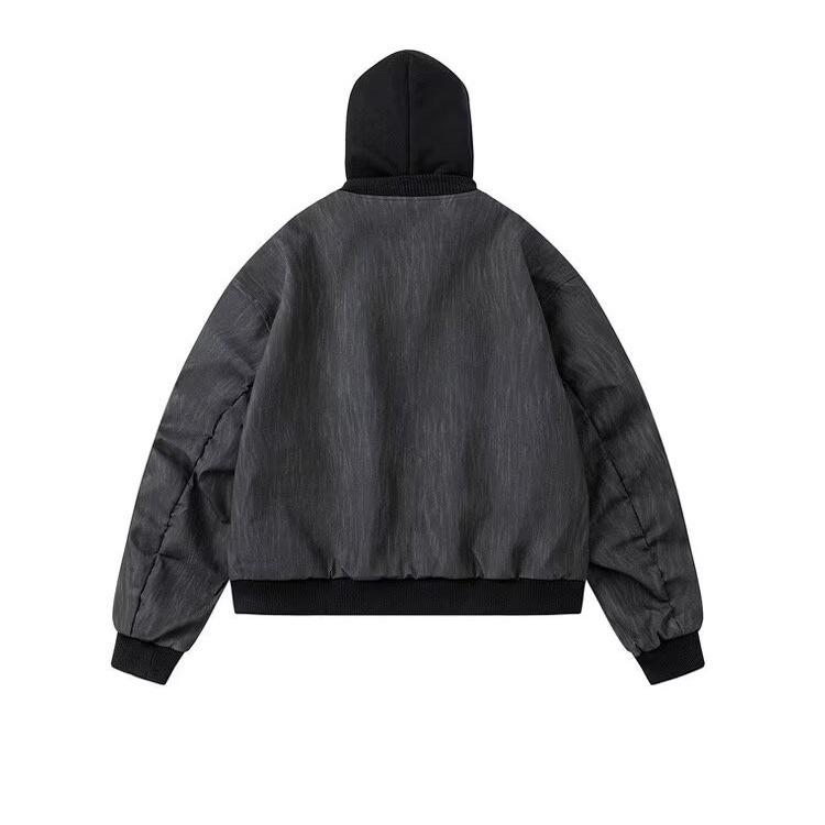 American retro tooling jacket men's spring and autumn new design fake two-piece hooded leather jacket top