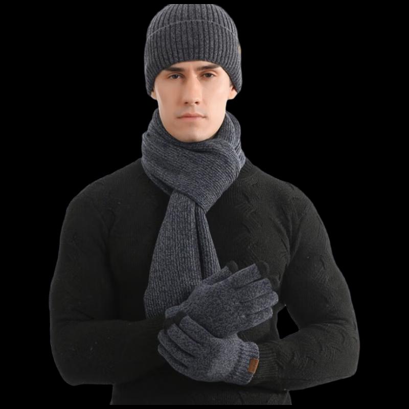 SIYUTANG Men's Knitted Fleece-Lined Hat, Scarf & Touchscreen Gloves Set