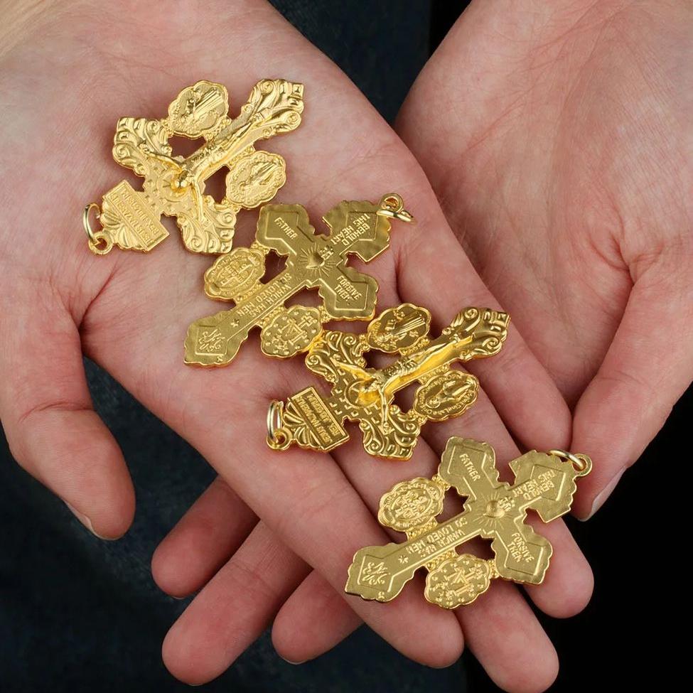 10 Pcs Metal Pardon Crucifix Catholic Pendant With St Benedict and Milagrosa Medal DIY For Rosary Necklace Making Parts