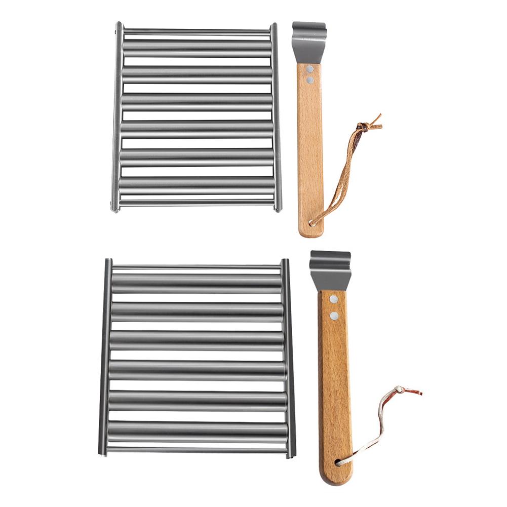Stainless Steel Hot Dog Roller with Long Wood Handle Sausage Roller Rack BBQ Griller for Outdoor Cooking Barbecue