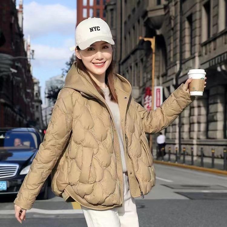 Down jacket women's 2024 new white duck down fake two pieces short hooded winter thickened small fashion coat