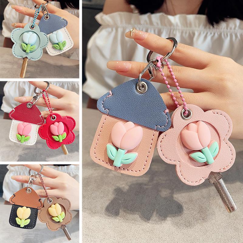 2PCS/Set Keyrings Convenient 3D Tulip Design Accessories Keychain Cute Access Card Holder Multi-Functional Multicolor