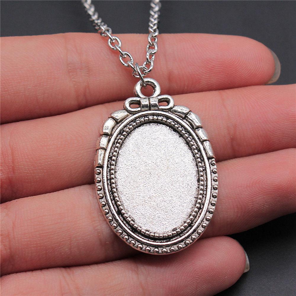 45cm Or 70cm Long Chain Necklace Oval Glass Cabochon Base Setting Tray Minimalist Jewelry Components QN054