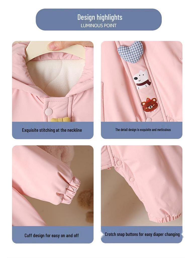 Thickened Winter Fleece-Lined Infant & Toddler Windbreaker Jumpsuit