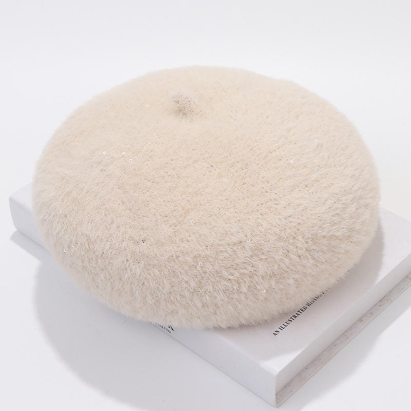 

Осень и Зима Детская Девочка Корейская Версия Берет Однотонный Теплый Художественный Шляпа Художника One size бежевый