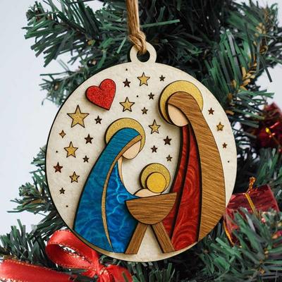 Yousheng Nativity Scene Wooden Ornament Handcrafted Jesus Birth Scene for Christmas Tree Decor 3.25 Inch Religious Gift for Family Friends