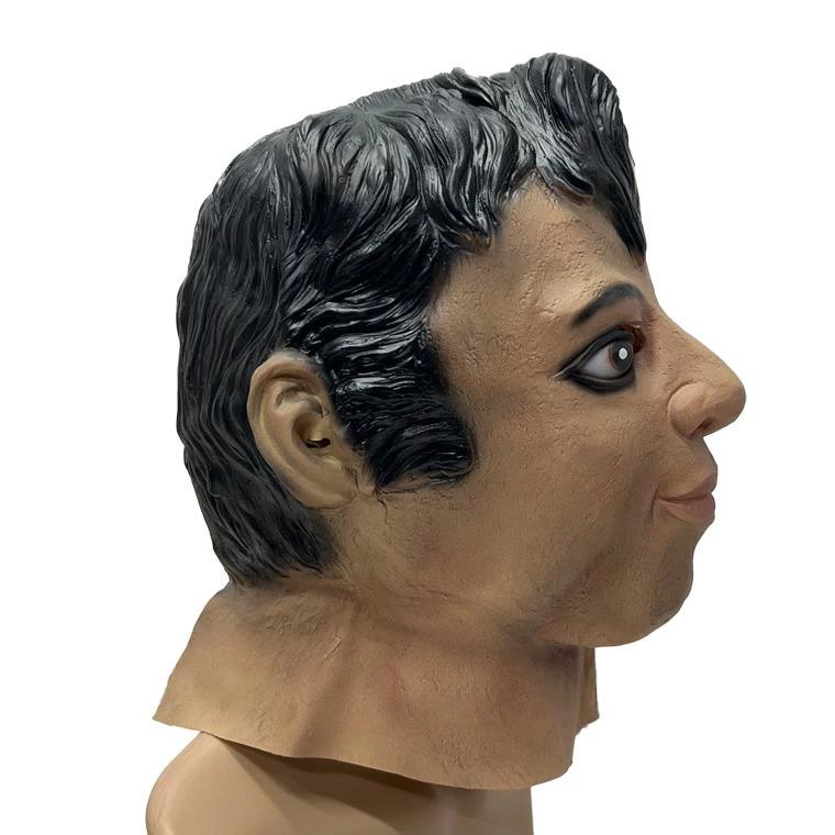 Young black man funny latex mask masquerade prank face hood