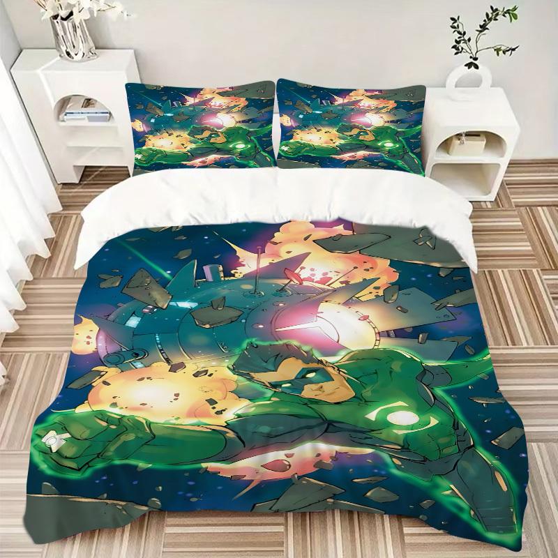 3pcs Green Lantern Ring Cover Set,Soft Comfortable Duvet Cover,Guest Room (1*Duvet Cover + 2*Pillowcases, Without Core) Yy251024079