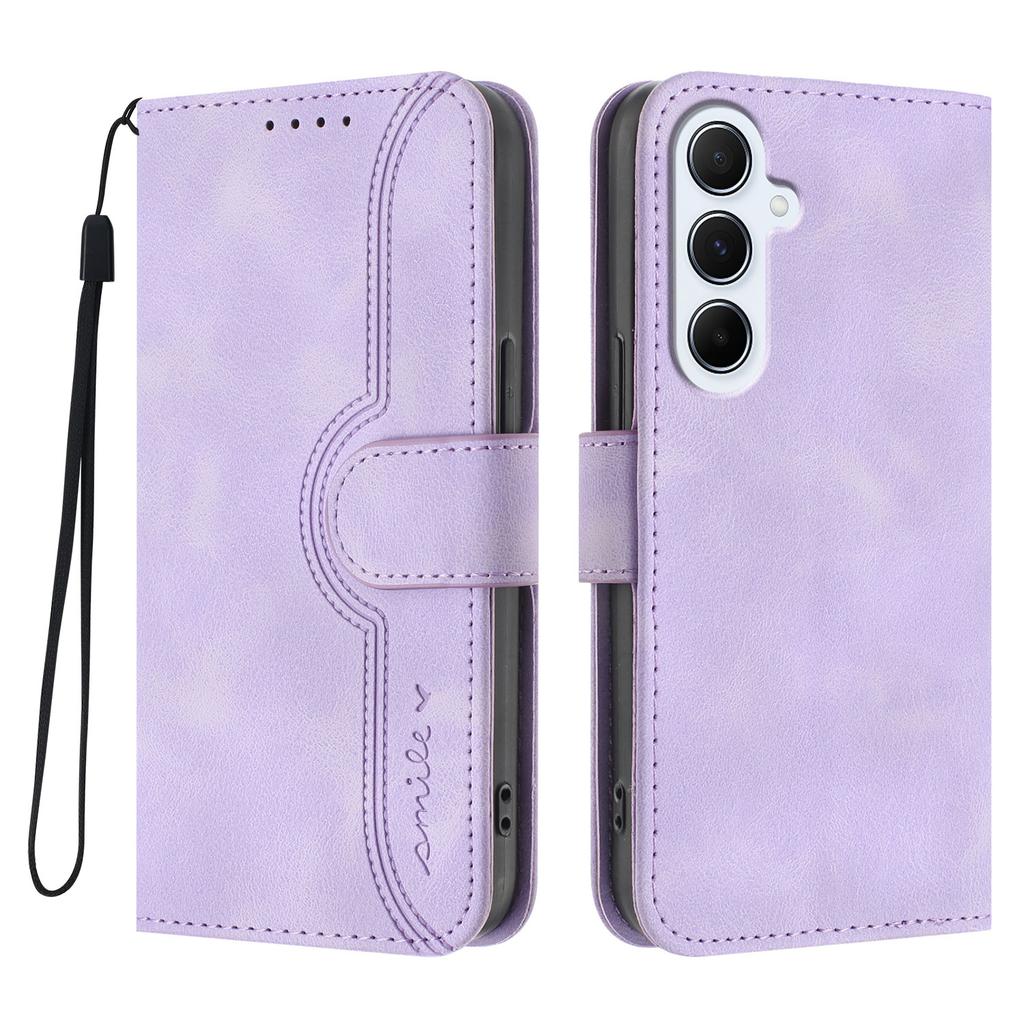 For Samsung Galaxy A56 5G Leather Case Wallet Stand Smile Imprinted Phone Cover with Strap