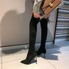 2024 new thin heel boots women's high boots sexy elastic thin boots women's pointed high heel knee boots women