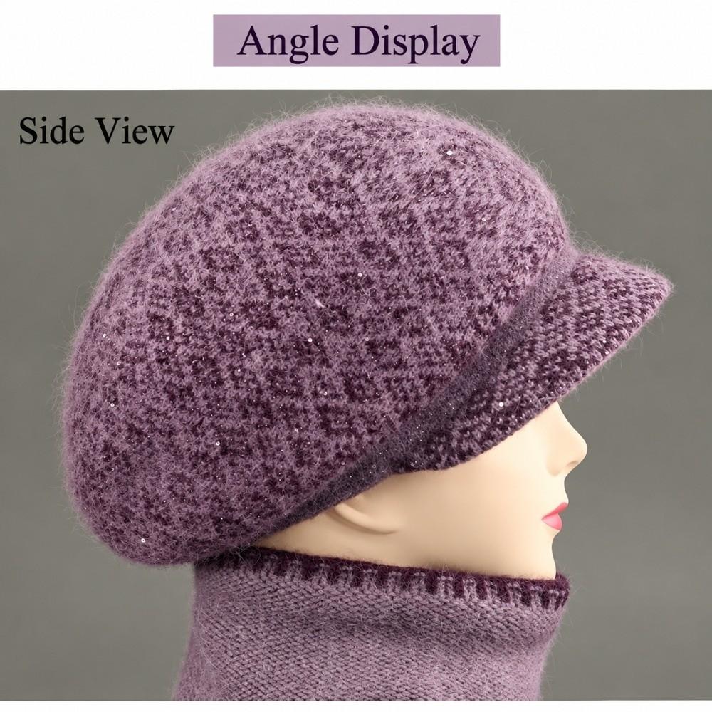 Short Brim Design Winter Brimmed Hat Fleece Lined Beanie Senior Women Daily Wear