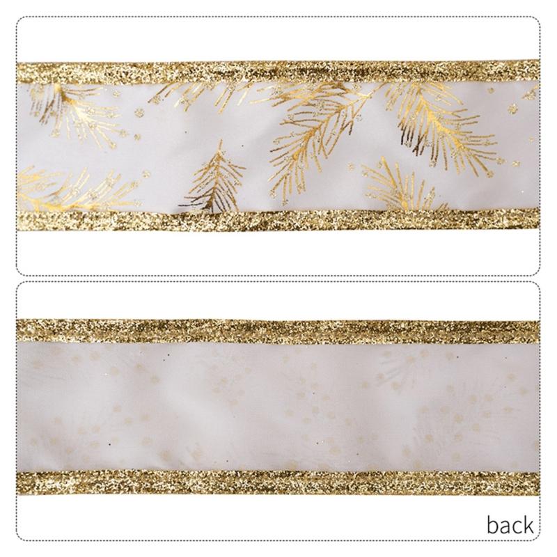 5Meters Glittering Powder Leaf Christmas Ribbon Festival Gifts Wrapping for Holiday Gifts and Christmas Tree Decoration