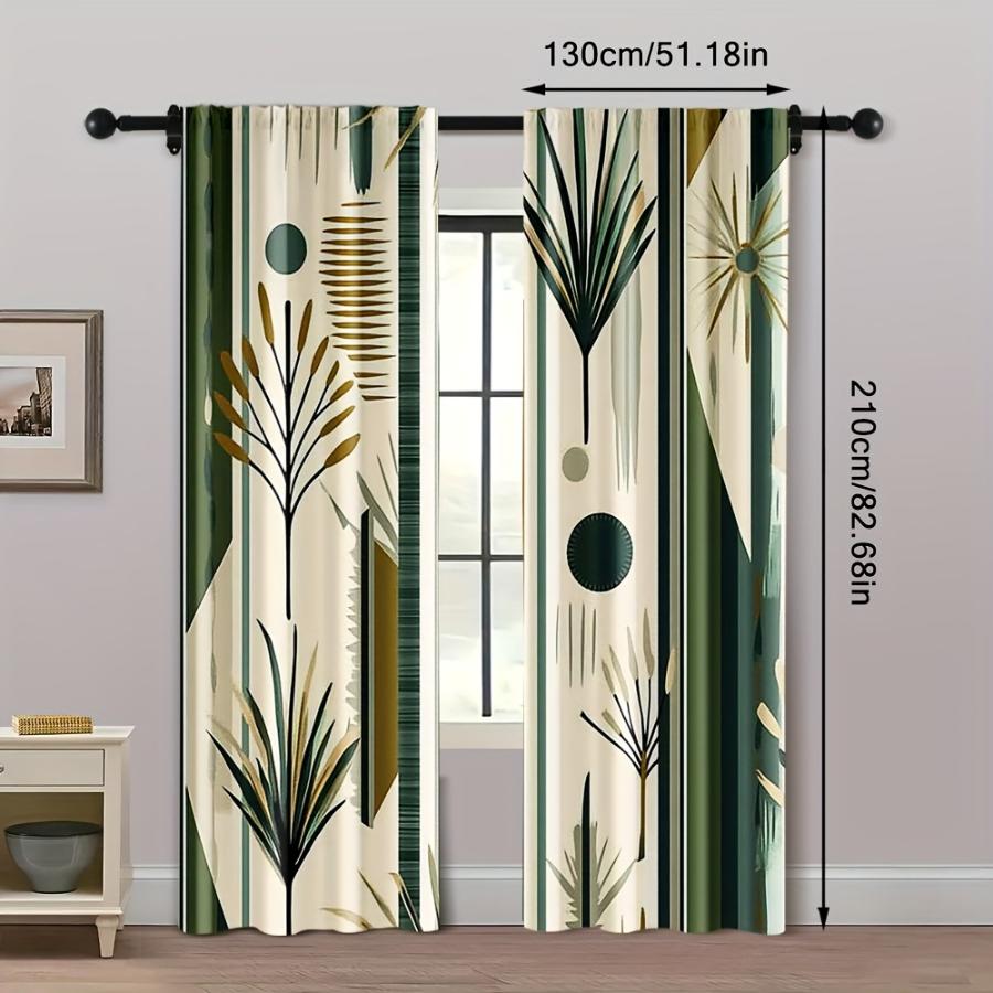 2PCS Digital Printed Curtains, Abstract Round Leaves Pattern, Beautiful Window Drapes for Living Room Bedroom Home Decor