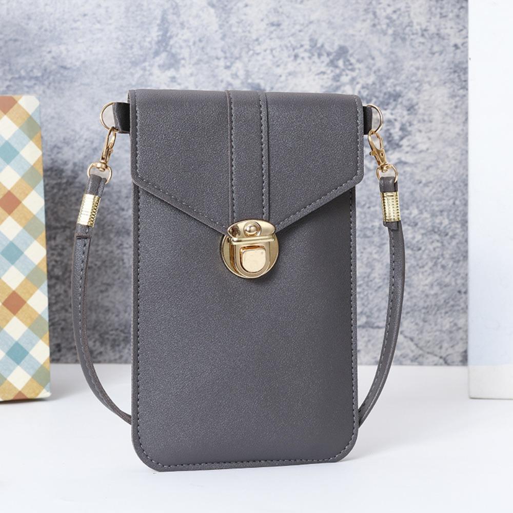 New PU Leather Touch Screen Phone Purse Portable Strap with Hook Closure Mobile Phone Bag Multi-function Shoulder Handbag