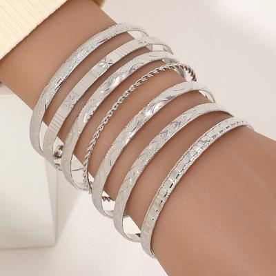 Retro Stacking Bracelets With Engraved Textured Openings Bracelet Combinations Jewelry Gifts 7 Pieces/set Ethnic Style Unisex Personalized  Handmade