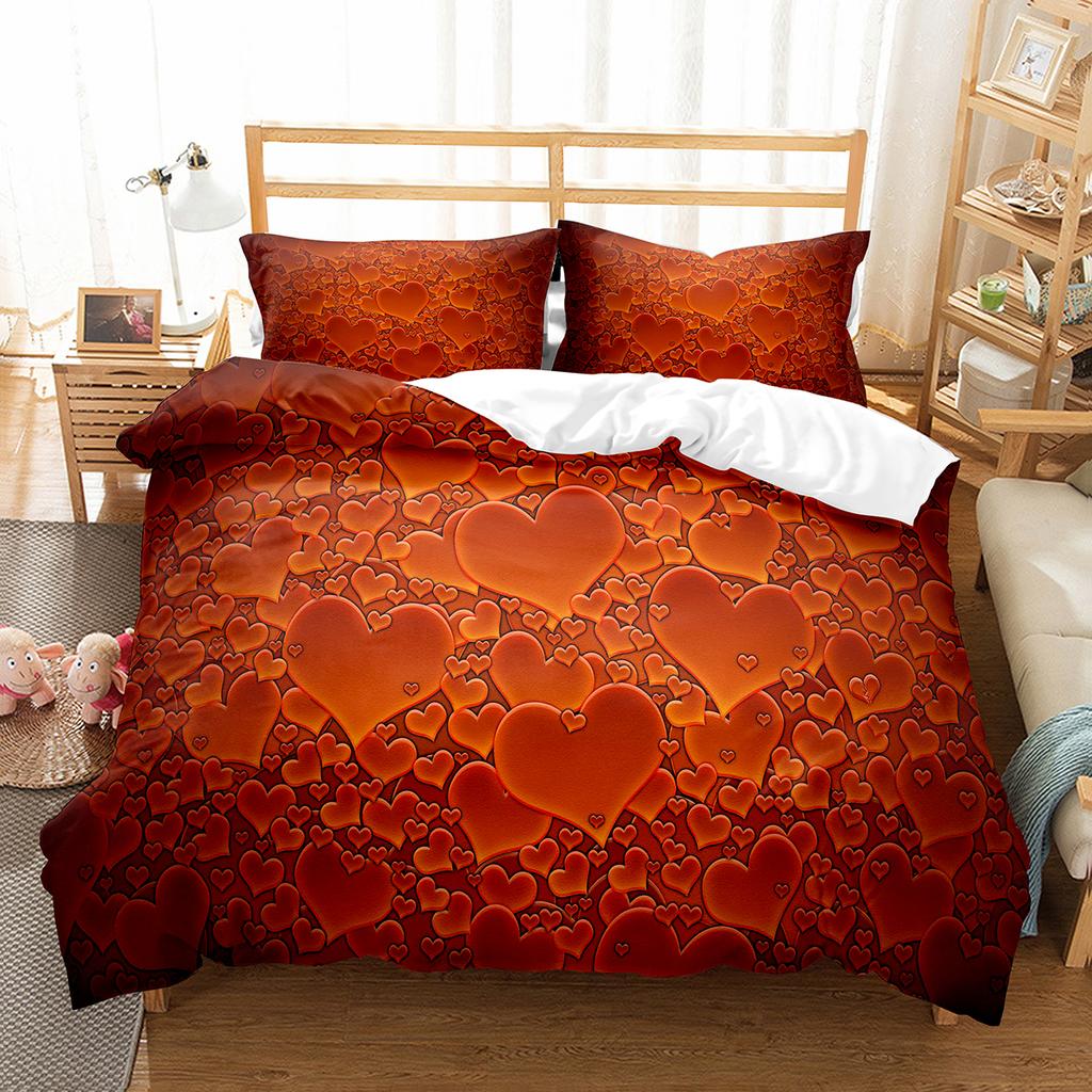 Love Heart Duvet Cover Set Romantic Polyester Comforter Cover Twin Full Size For Couple Girlfriend Bedroom Decor Bedding Set