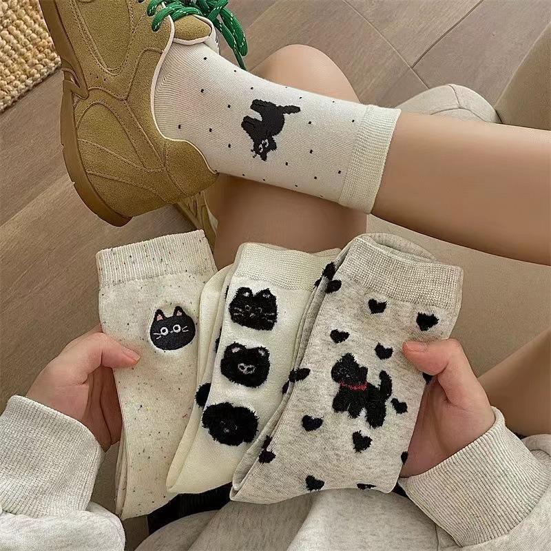 Nouvelles Chaussettes Chat Cartoon d'Automne pour Femmes Chaussettes Chat Mignonnes Motif Cartoon Mignon Chaussette Mi-Mollet Douce Thermique Chaude Chaussette Montante