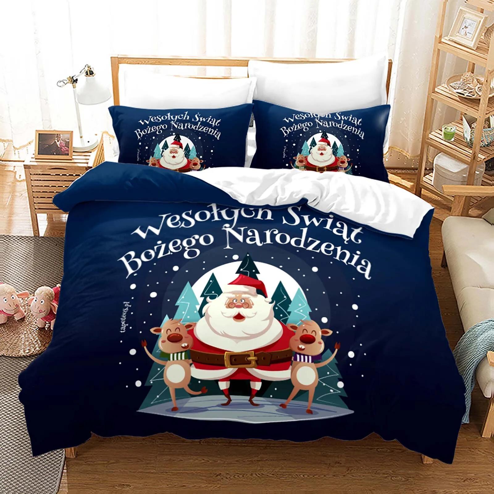 

Счастливого Рождества Темно-синие Комплекты Постельного Белья XMAS Пододеяльник Покрывало Король Королева Полный Полуторный Размер Постельные Принадлежности Детский Подарок Комплект для Кровати Us Twin 173x218cm