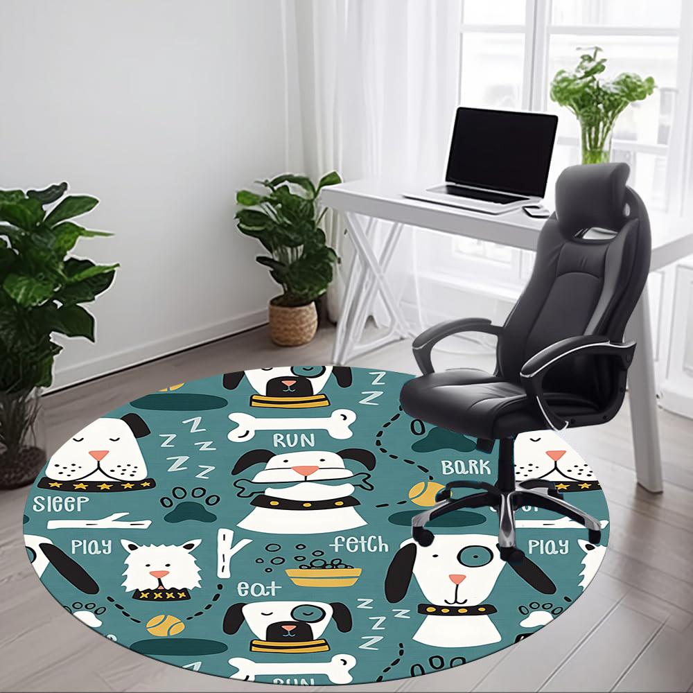 1pc Dogs Playtime Office Round Area Rug, Under Office Chairs Bedroom Living Room Home Decor, Room Deco, Available In Various Sizes 120