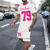 Men's suit casual round-neck short-sleeved pullover T-shirt with print sporty casual pants set