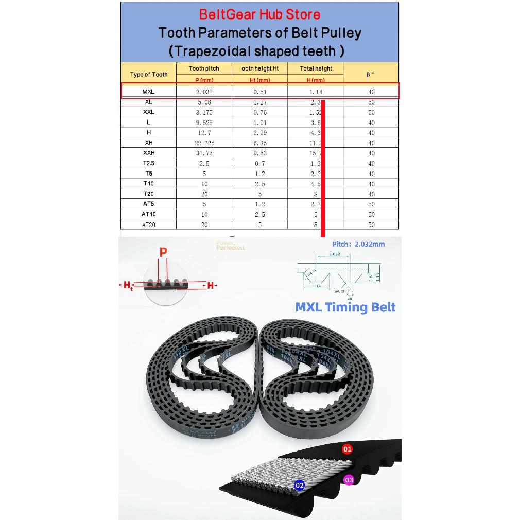 Applicable to MXL Timing Belt 3mm 4mm 5mm 6mm 8mm 10mm Width B134MXL B140MXL B145MXL B150MXL B155MXL B160MXL B165MXL B170MXL