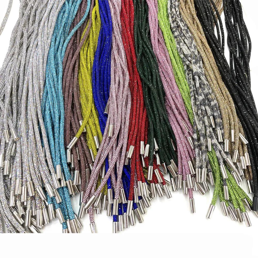 Trendy Round Diamond Rhinestone White Shoelaces 140cm