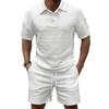 Men'S Solid Color Casual Collar Short Sleeved Shorts Two-Piece Set