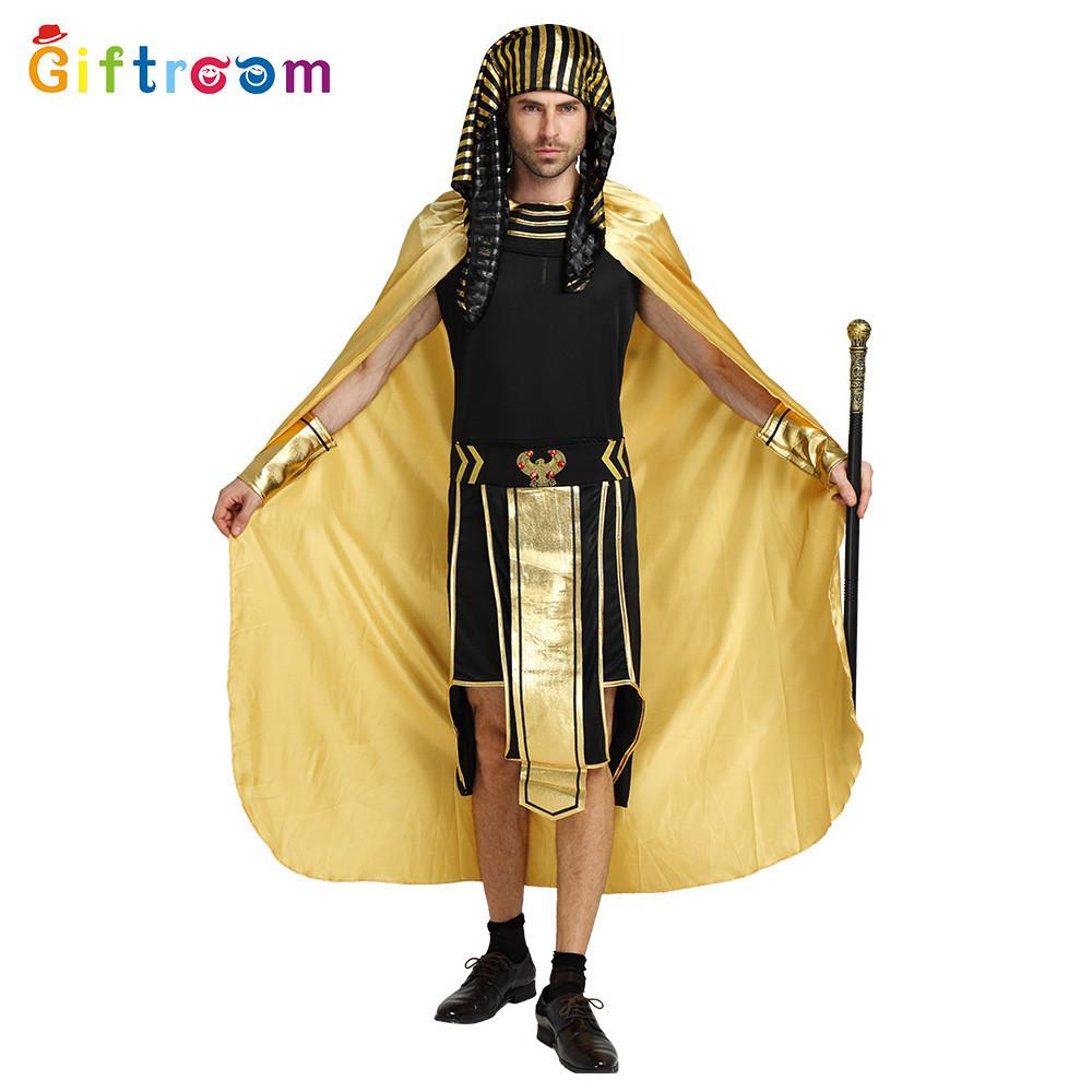 Captivating Egyptian Pharaoh Queen Attire With Shimmering Golden Cape For All Gender Celebrations