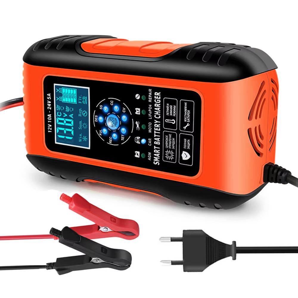 

Автомобильное зарядное устройство Power Puls Repair Chargers Мокрые свинцово-кислотные Полностью автоматическое зарядное устройство для аккумулятора 12V 24V 10A Цифровой дисплей 7-ступенчатое