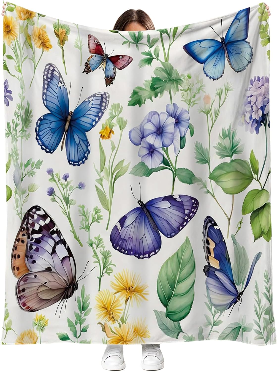 

Butterfly and Flower Fleece Blanket Watercolor Art Design Soft Cozy Throw Home Decor for Living Room or Bedroom Gift 60x80 70x100cm28x39in