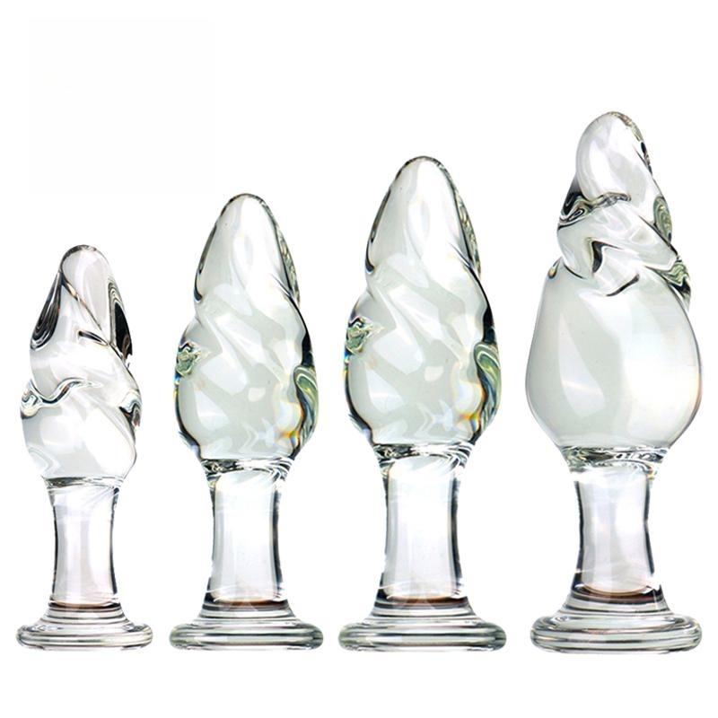 VaHppy Glass Anal Plugs Sex Toys For Gay Girl Backdoor Masturbator Spiral Twisted Threaded Transparent Adult Products SM BDSM