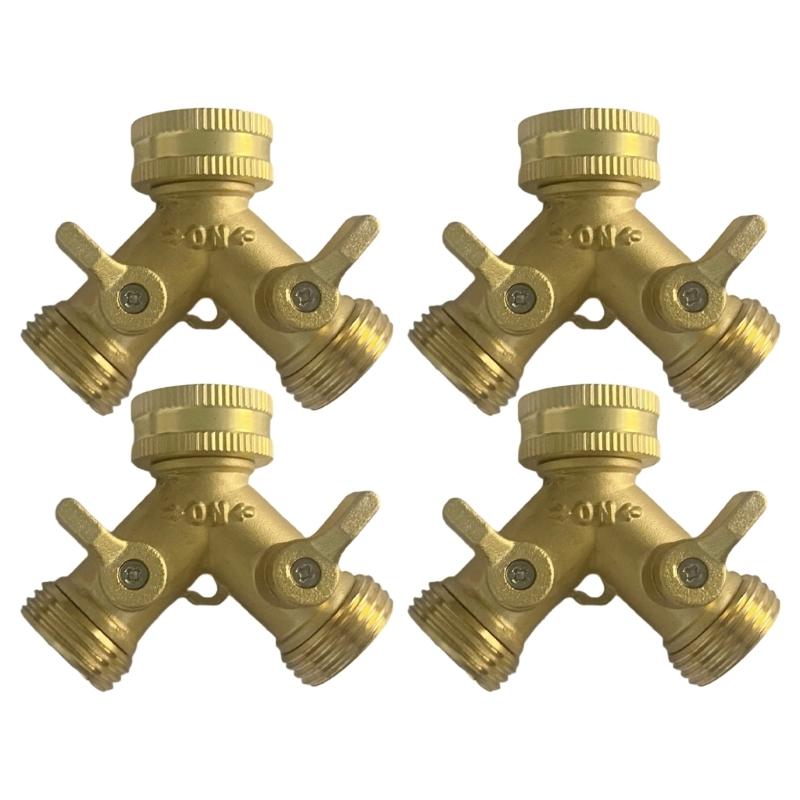 Professional Grade Brass Hose Divider 3/4Inch Double Output Adapter For Efficient Garden Plant Watering And Irrigation