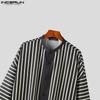 INCERUN Two Piece Suit Men Long Sleeve Casual Baggy Striped Tops And Long Pants Homewear