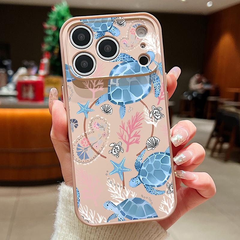 Coral Turtle Pattern Magnetic Phone Case For iPhone 17 Pro Max 16 15 14 13 Pro Max For Magsafe Wireless Charge TPU PC Back Cover