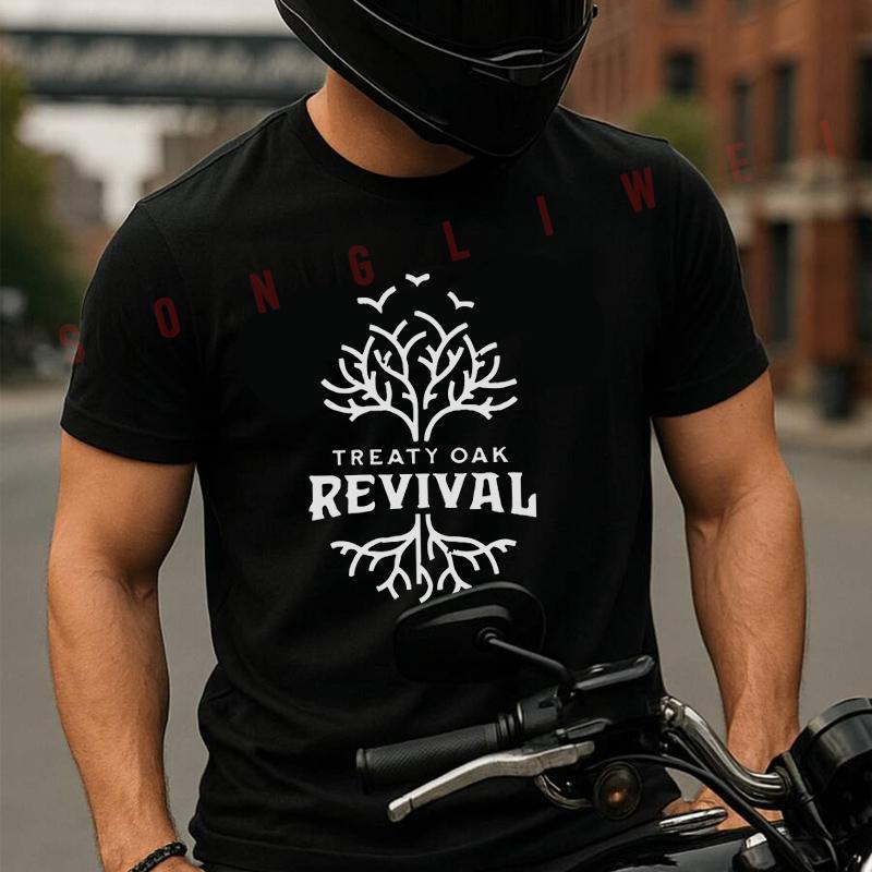 Motorcycle Treaty Oak Revival' Graphic T-Shirt Cotton Men Summer TShirts Casual Short Sleeve Ro