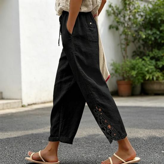 Women Pants, Drawstring Adjustable Waistband High Waist Summer Pants, Pure Color Loose Fit Casual Trousers for Travel Work School Daily Wear