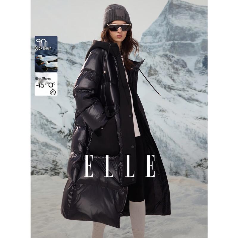 ELLE Women s Hooded White Duck Down Long Puffer Jacket L