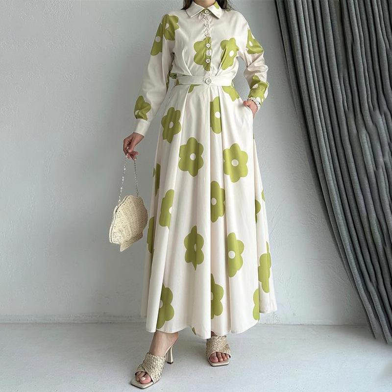 European and American Cross-border Women's Clothing 2025 Autumn Lapel Temperament Printed Shirt High Waist Slim Skirt Set