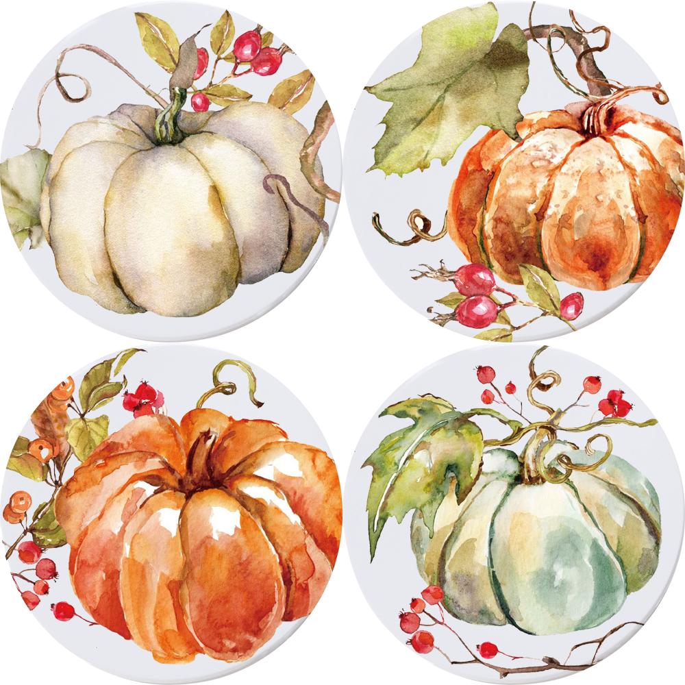 

Подставка под стакан из тыквы Осень Круглые подставки под напитки Абсорбирующие подставки из натуральной керамики Подставка под стакан из тыквы Декор для вечеринки в честь Дня благодарения