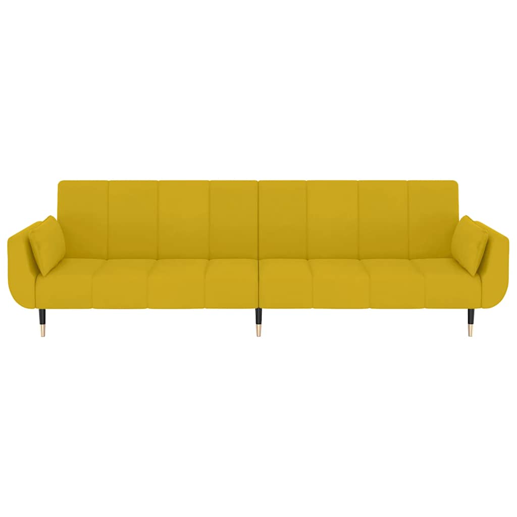 2 Seater Sofa Bed with 2 Cushions Yellow Velvet
