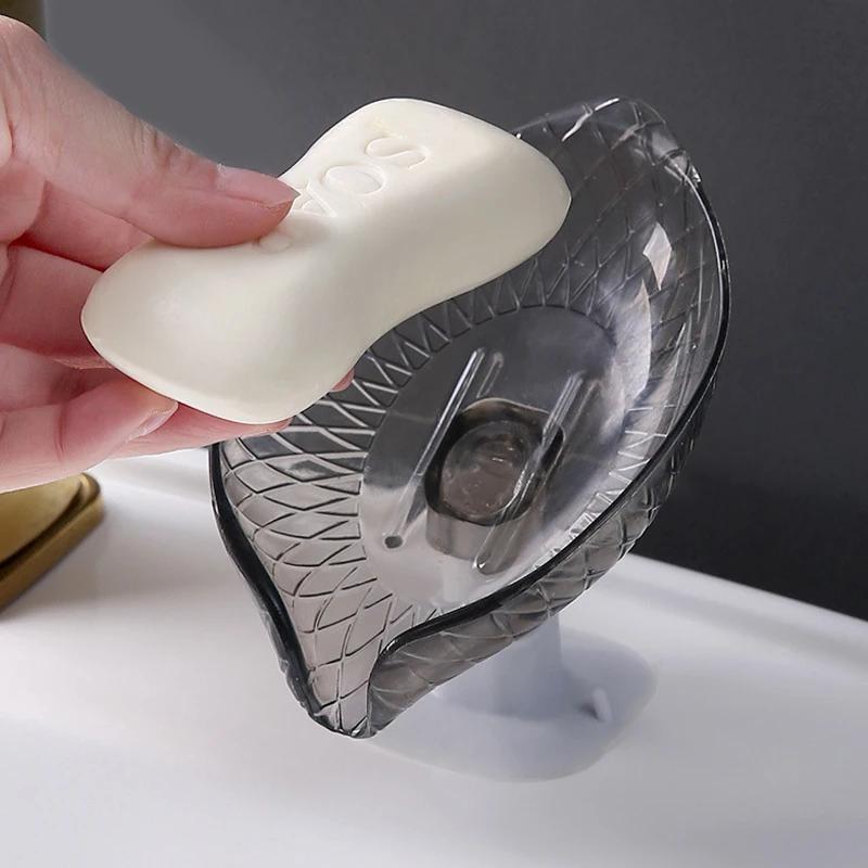 1pc Drain Soap Holder Leaf Shape Soap Box Suction Cup Tray Drying Rack for Shower Sponge Container Kitchen Bathroom Accessories