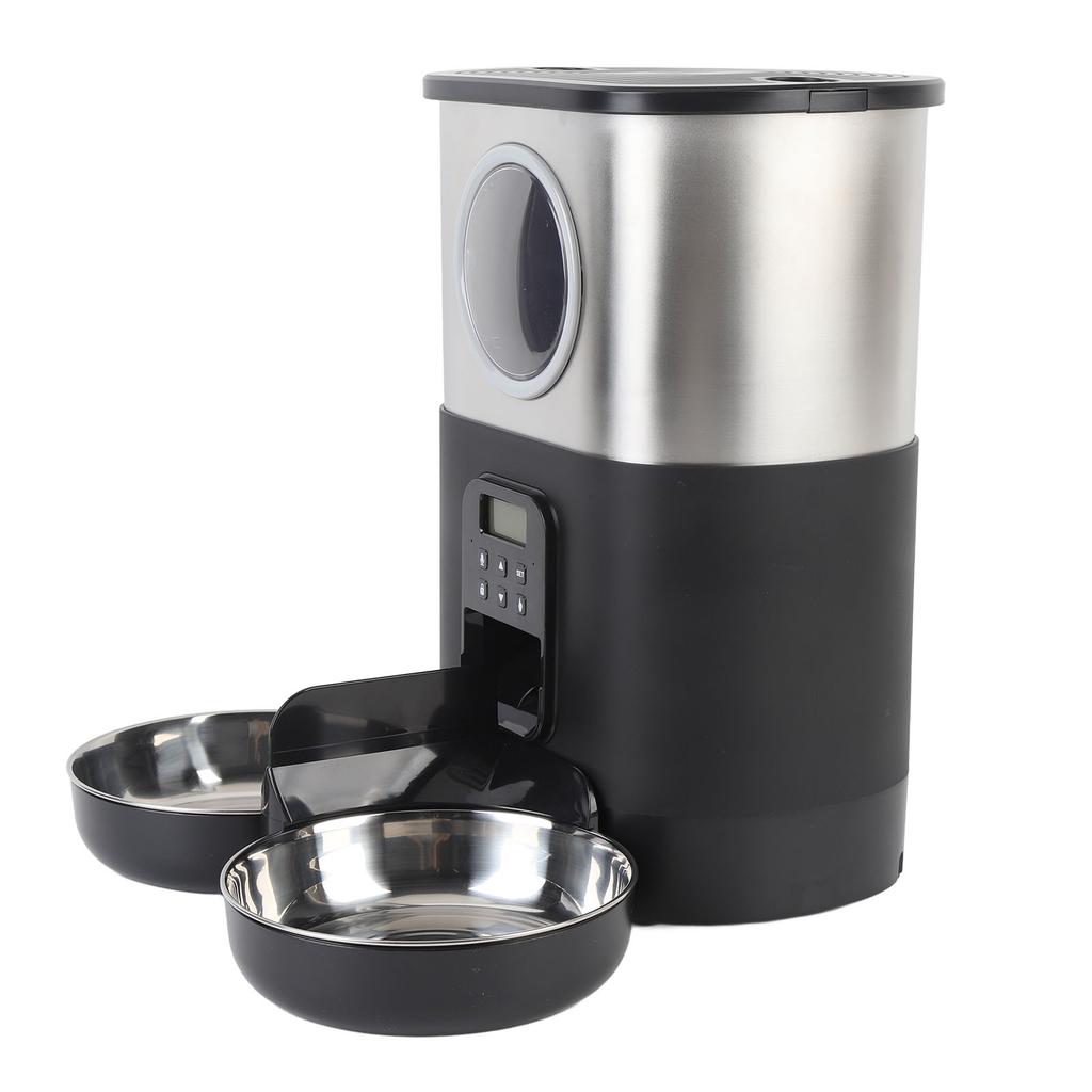 Automatic Cat Feeders for Two Cats 5L Capacity Visable Window Quantitative Feeding Stainless Steel 2 Bowls Timed Pet Food Dispenser