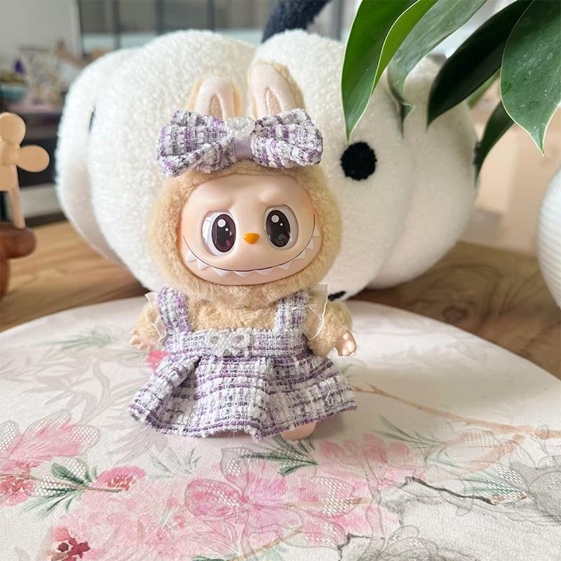 17cm Oblečení pro panenky Labubu Roztomilé Mini Plyšové Oblečení pro panenky Oblečení Monstrum Doplňky Perlové Mini Růžové Princeznovské šaty
