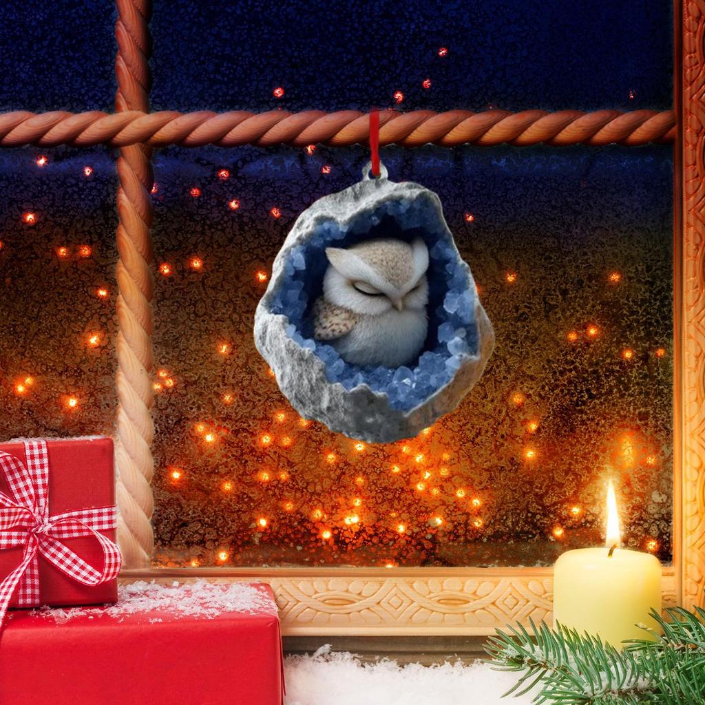 Christmas Raccoon Acrylic Pendant Owl Squirrel Bunny Bird Acrylic 2D Flat Pendant Animal Christmas Ornament Home Decor