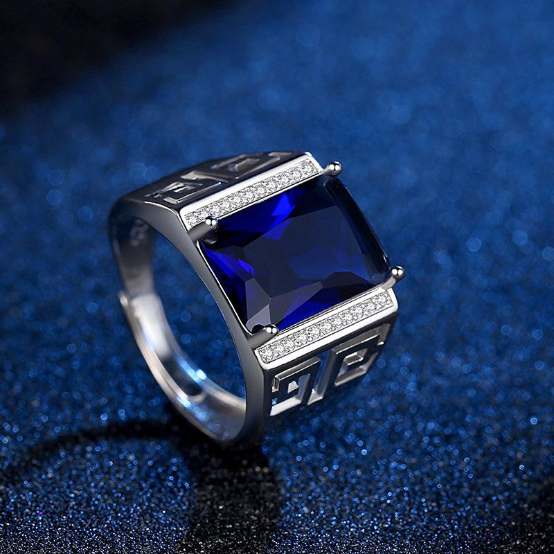 Trendy Men Ring Copper Jewelry With Sapphire Zircon Gemstone Finger Rings For Male Wedding Party Hand Accessories