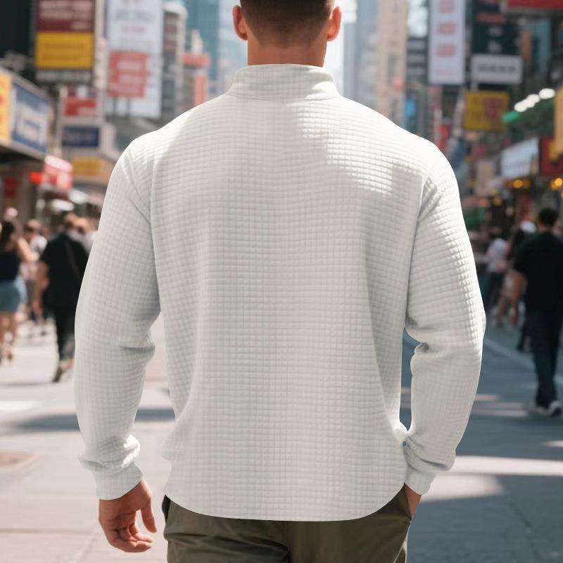 Herbst/Winter Minimalistisches Lässiges Herren Sweatshirt mit lockerer Passform, Jacquard-Stehkragen und halbem Reißverschluss