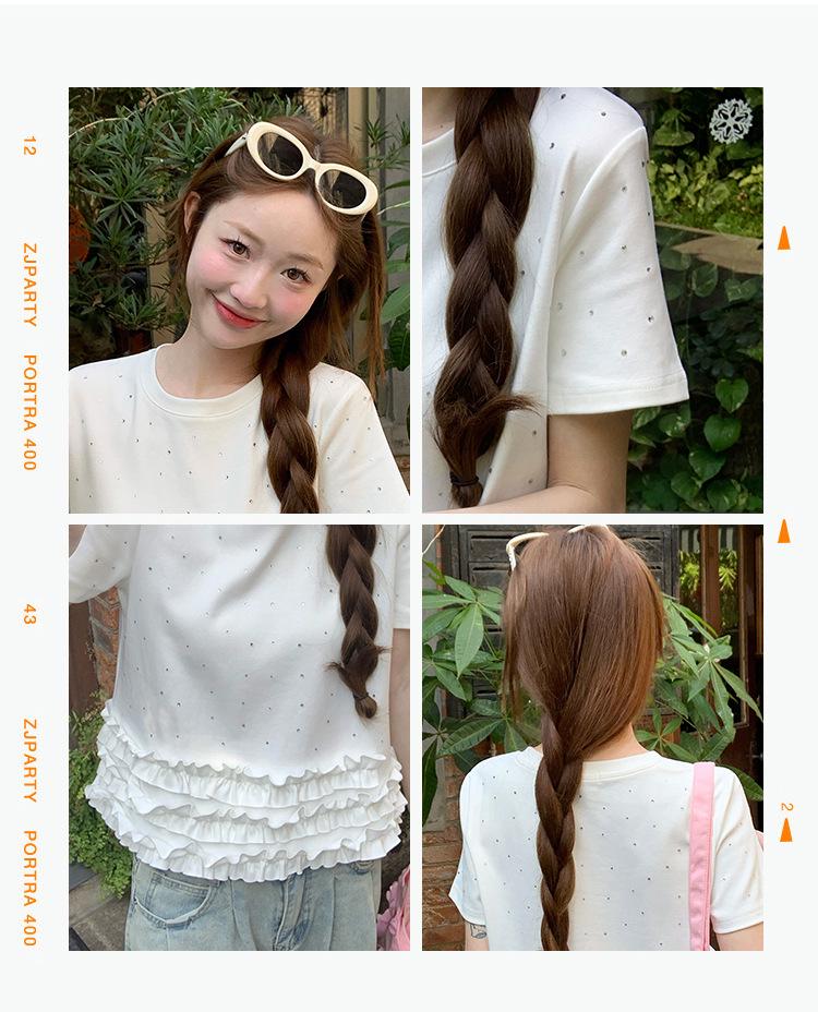 White Sequined Ruffle Short Sleeve Women's T-shirt - European Summer 2025 Edition